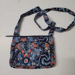Vera Bradley Navy Blue Orange Paisley Quilted Cotton Crossbody Bag Adjustable